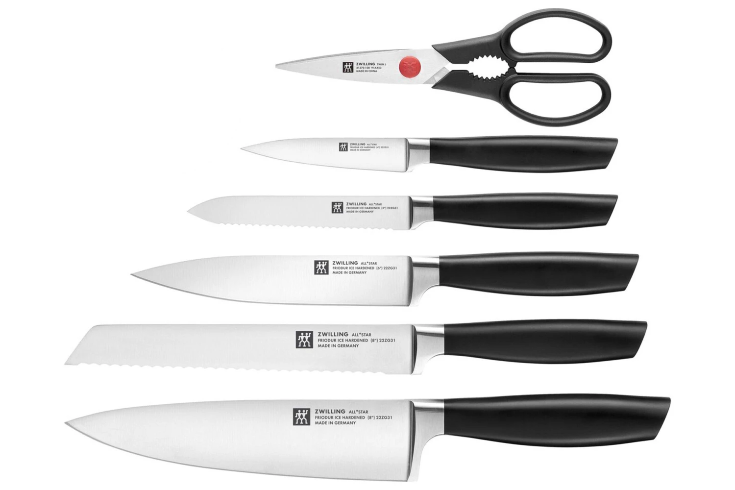 Zwilling All Star 1022776, Juego De 7 Cuchillos Con Bloque, Blanco/plateado - Imagen 2